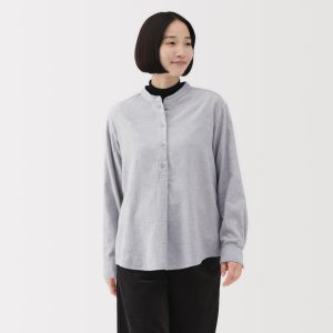 Flannel Stand Collar Blouse