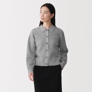 Cotton Blend Mesh Polo Cardigan