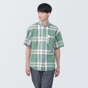 Men's Madras Check Button Down Short Sleeve Shirt