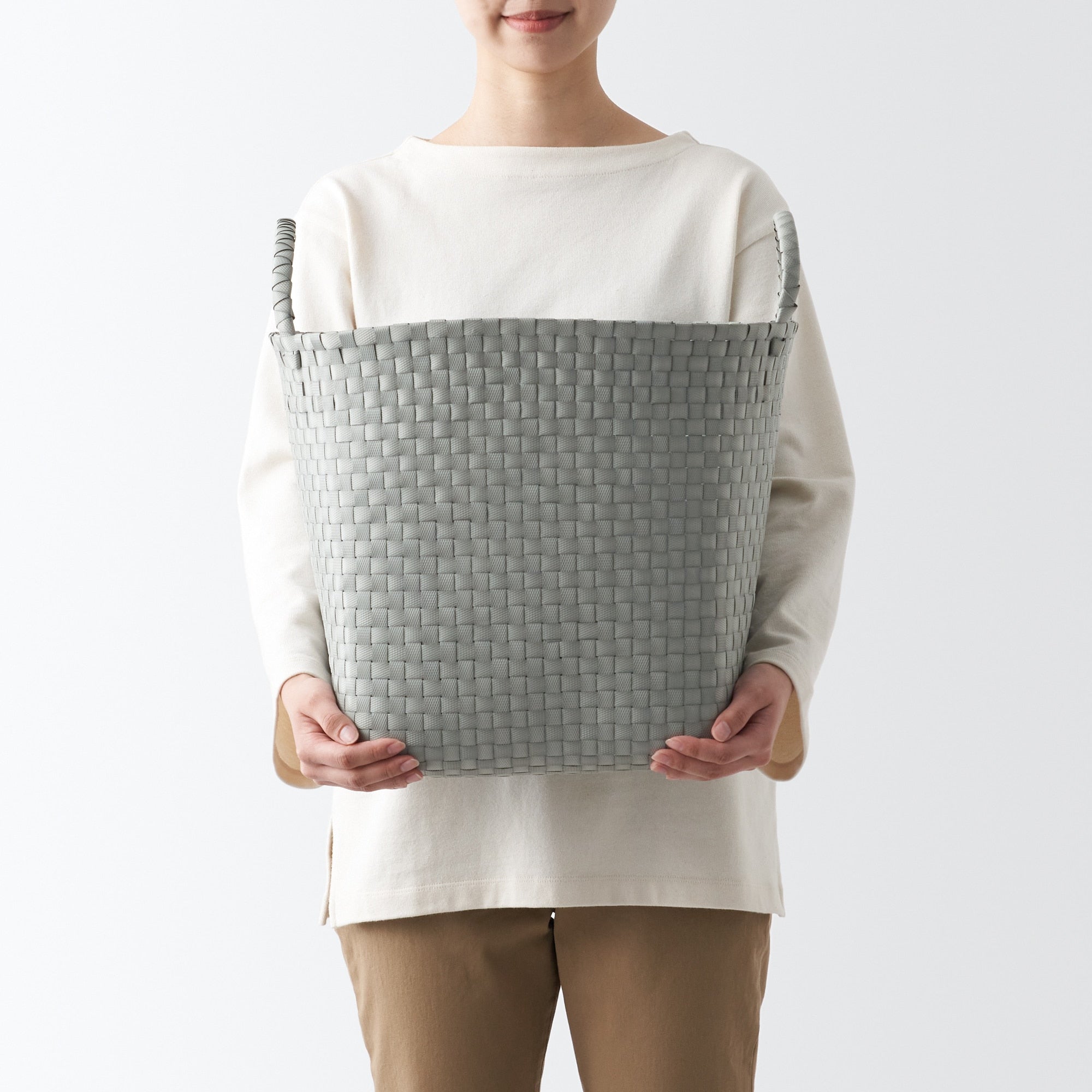 Recycled Polypropylene Strap Weave Basket - Gray - Large (dia. 15.7 x H12.6) - Image 6