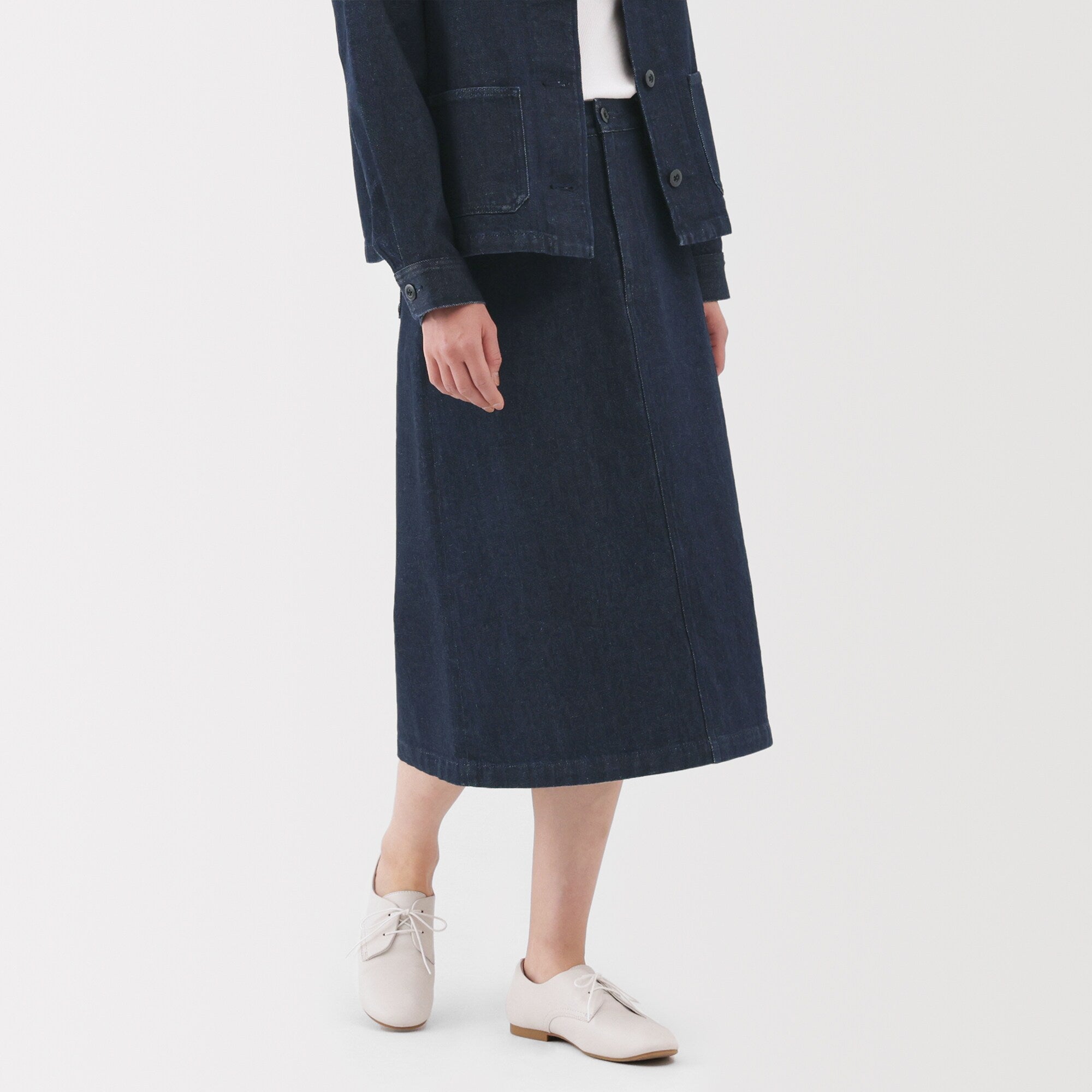 Kapok Blend Denim A-Line Skirt