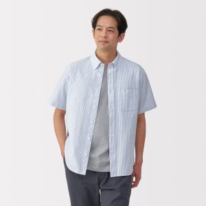 Men's Washed Oxford Button Down Short Sleeve Shirt