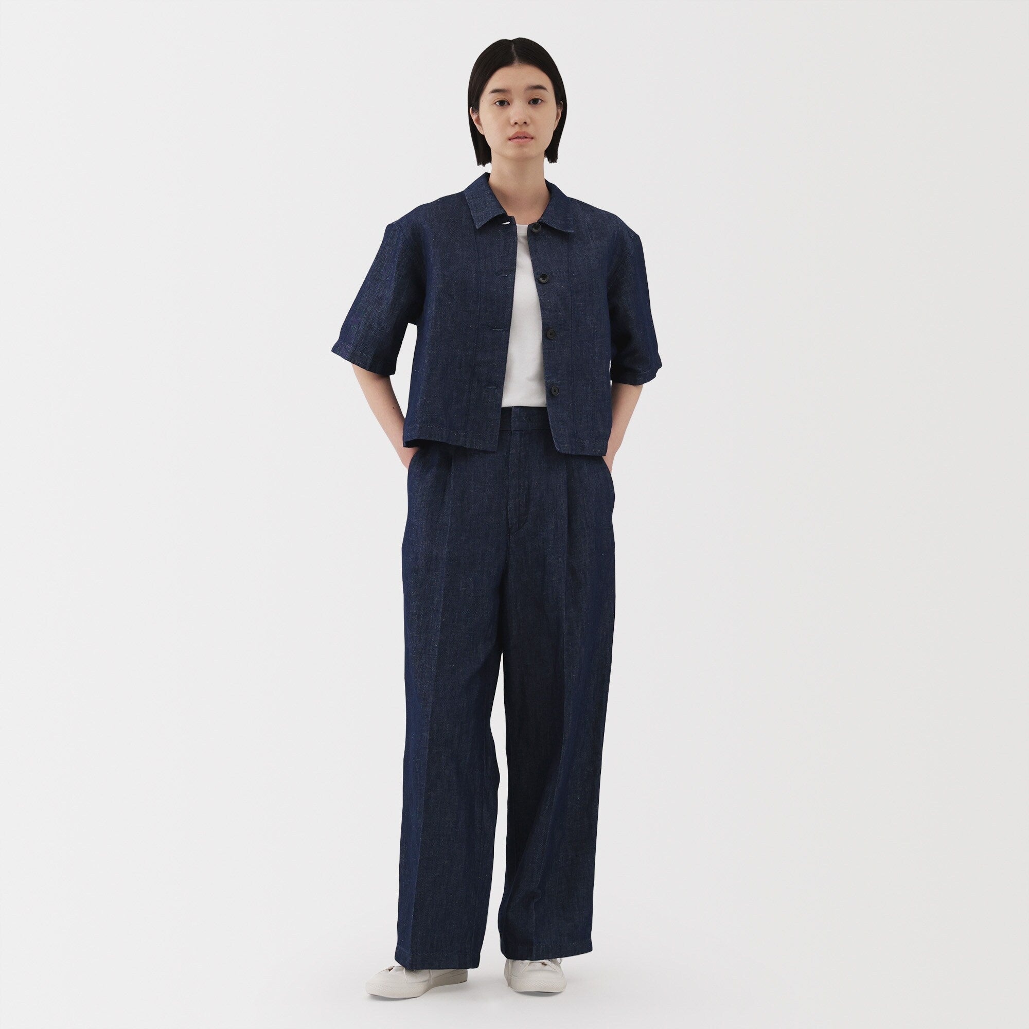 Women's Hemp Blend Denim Darted Wide Pants - Image 4
